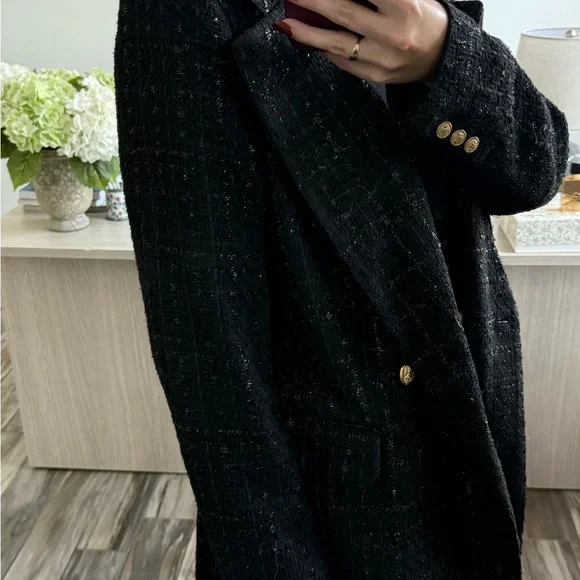 JustFab Black Tweed Blazer with Gold Buttons - Picture 4 of 9